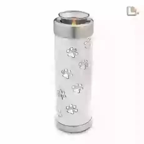 Tall White Candle Urn with Paw Prints
